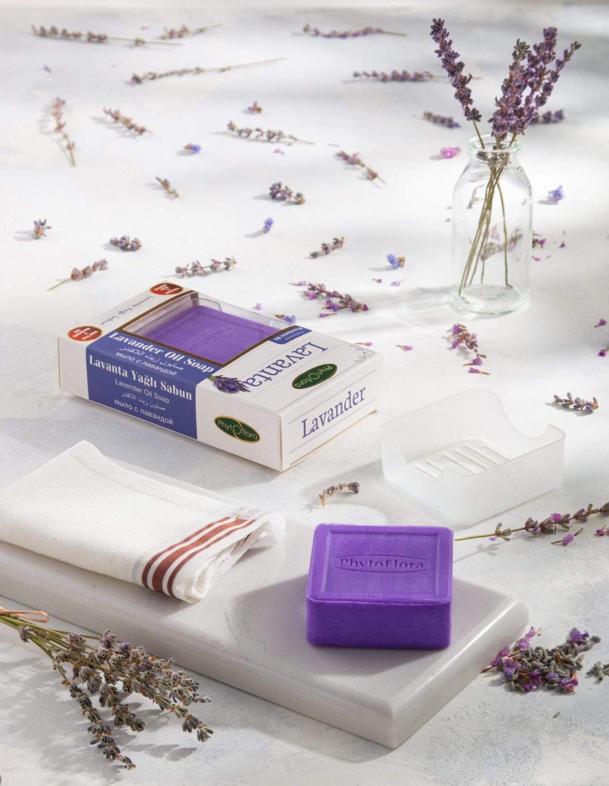 Lavender Essence Soap Gift Set – 3 in 1 Natural Soap Bar with Soap Tray & Washcloth for Sensitive Skin - Image 2