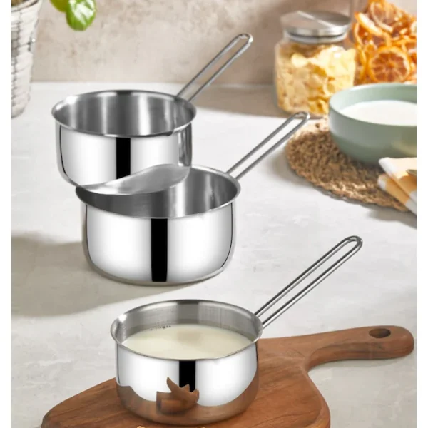 3-Piece Stainless Steel Milk and Sauce Pan Set – Durable Cookware – Kitchen Cooking Pots – Easy to Clean