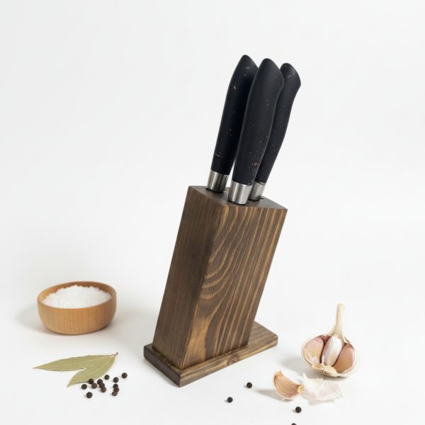 Handmade 3 Piece Chef Knife Set with Wooden Stand | Professional Stainless Steel Kitchen Knives | Luxury Chef Gift for New Home