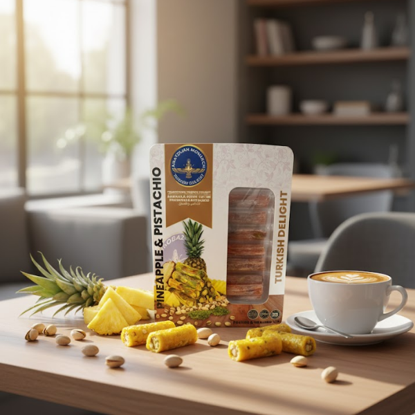 Pineapple Pistachio Turkish Delight – 125g Protein Rich Fitil Lokum, Natural Fruit Candy, Handmade Gourmet Dessert, Vitamin Sweet