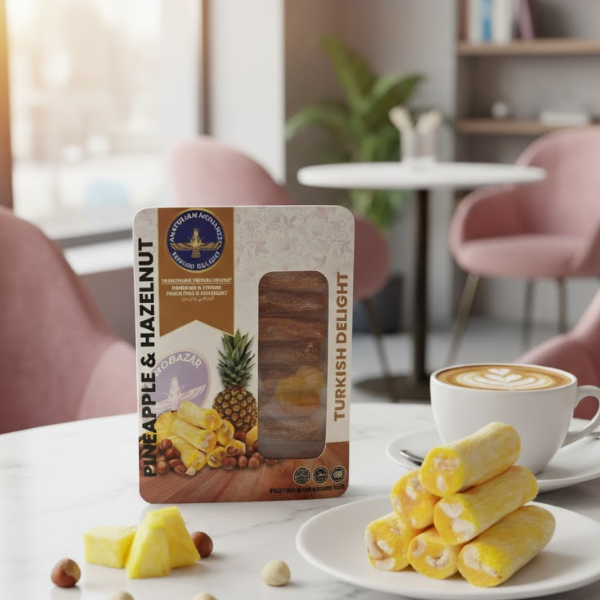 Pineapple Hazelnut Turkish Delight – 125g Protein Rich Fitil Lokum, Handmade Natural Fruit Candy, Gourmet Vitamin Sweet, Healthy Dessert