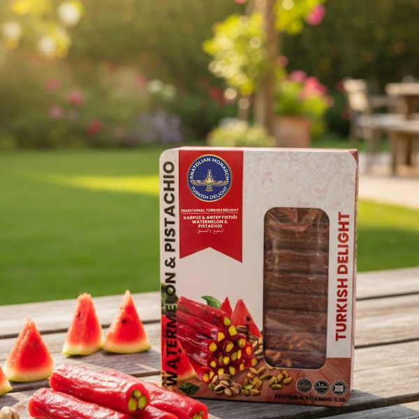 Handmade Watermelon Pistachio Turkish Delight 125g – Natural Fruit Lokum – Authentic Turkish Sweet – Gourmet Candy Gift – No Additives