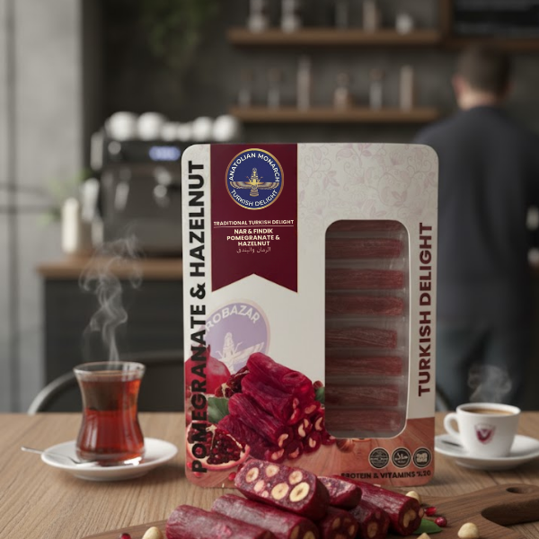Handmade Pomegranate Hazelnut Turkish Delight 125g – Natural Fruit Lokum – Authentic Turkish Sweet – Gourmet Candy Gift – No Additives