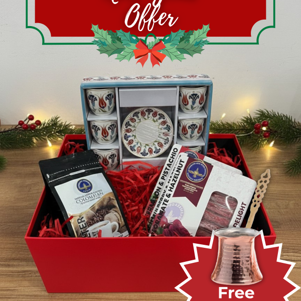 Turkish Coffee Gift Set – Copper Coffee Pot, Turkish Delight & Cup Set | New Year Gift Box