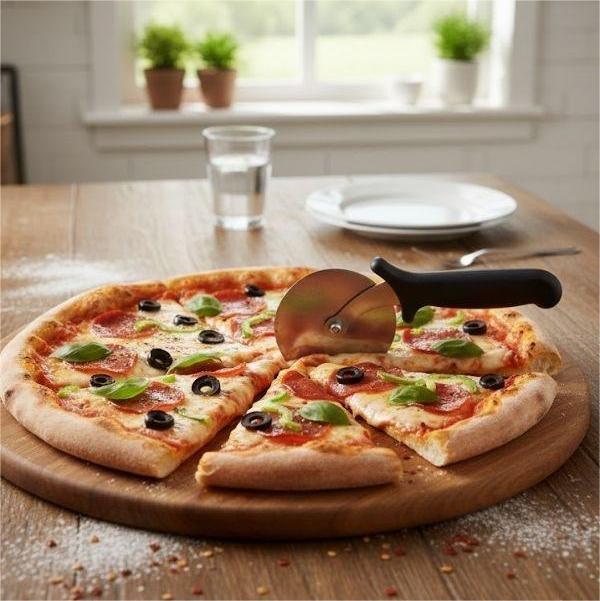 4 Pizza Cutter Circular Saw Blade Design, Stainless Steel Fun Kitchen Tool Gift - Image 1