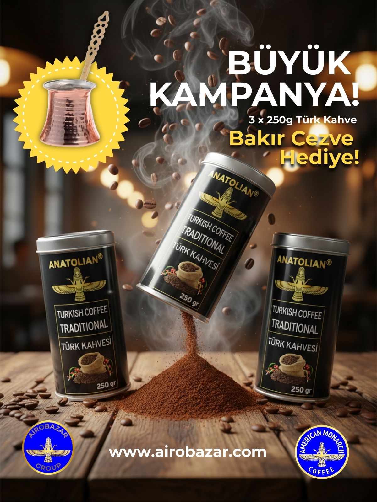 Anatolion Türk Kahvesi Orta Kavurulmuş, Geleneksel, Zengin ve Otantik Lezzet 3 × 250 g Anatolion Türk Kahvesi Orta Kavurulmuş, Geleneksel, Zengin ve Otantik Lezzet 3 × 250 g