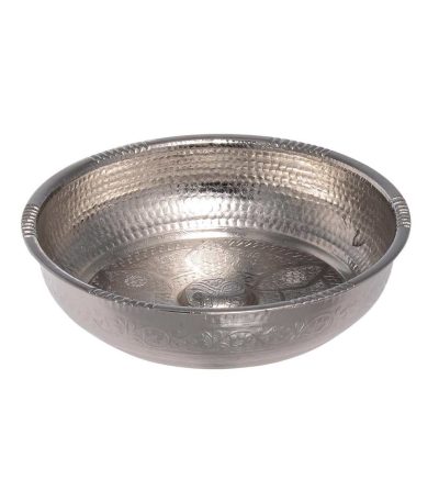Turkish Bath Bowl Zamak Metal, Traditional Bathroom Accessory (Silver)
