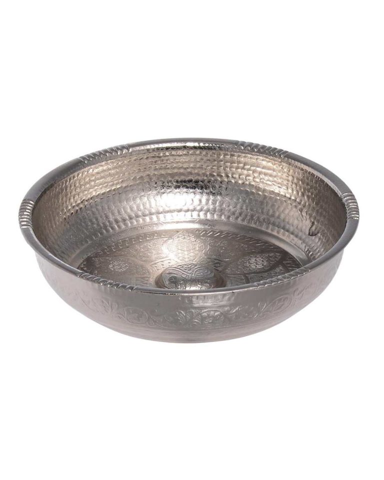 Turkish Bath Bowl Zamak Metal, Traditional Bathroom Accessory (Silver)