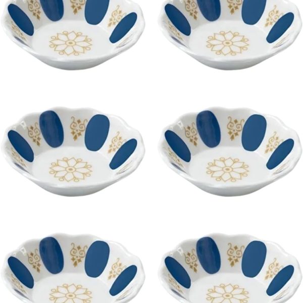 6-Piece Turkish Tea Saucer Set, Blue and White Decorative Porcelain