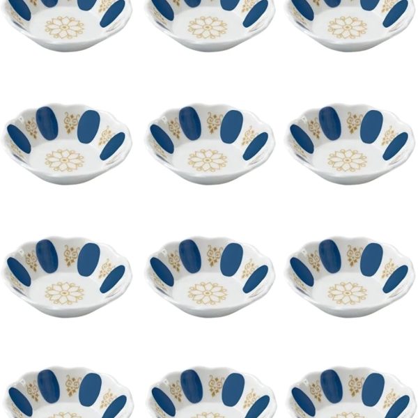 12-Piece Turkish Tea Saucer Set, Blue and White Decorative Porcelain