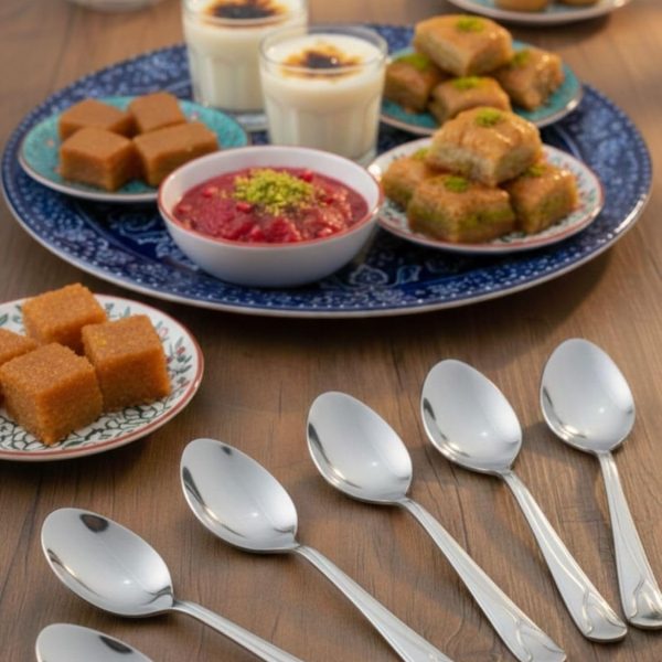 6-Piece Stainless Steel Dessert Spoons, Elegant Modern Flatware Set