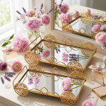 Gold Mirrored Serving Tray Set of 2 Decorative Ottoman Pattern