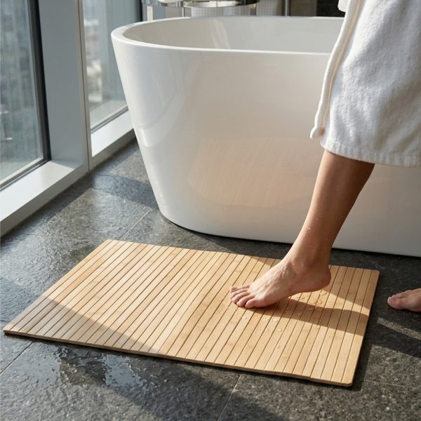Bambu Banyo Matı Kaymaz Ahşap Paspas, Suya Dayanıklı Duş Paspası, 45x70 cm