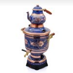 Blue Copper Electric Samovar Traditional Turkish Tea Maker 6L