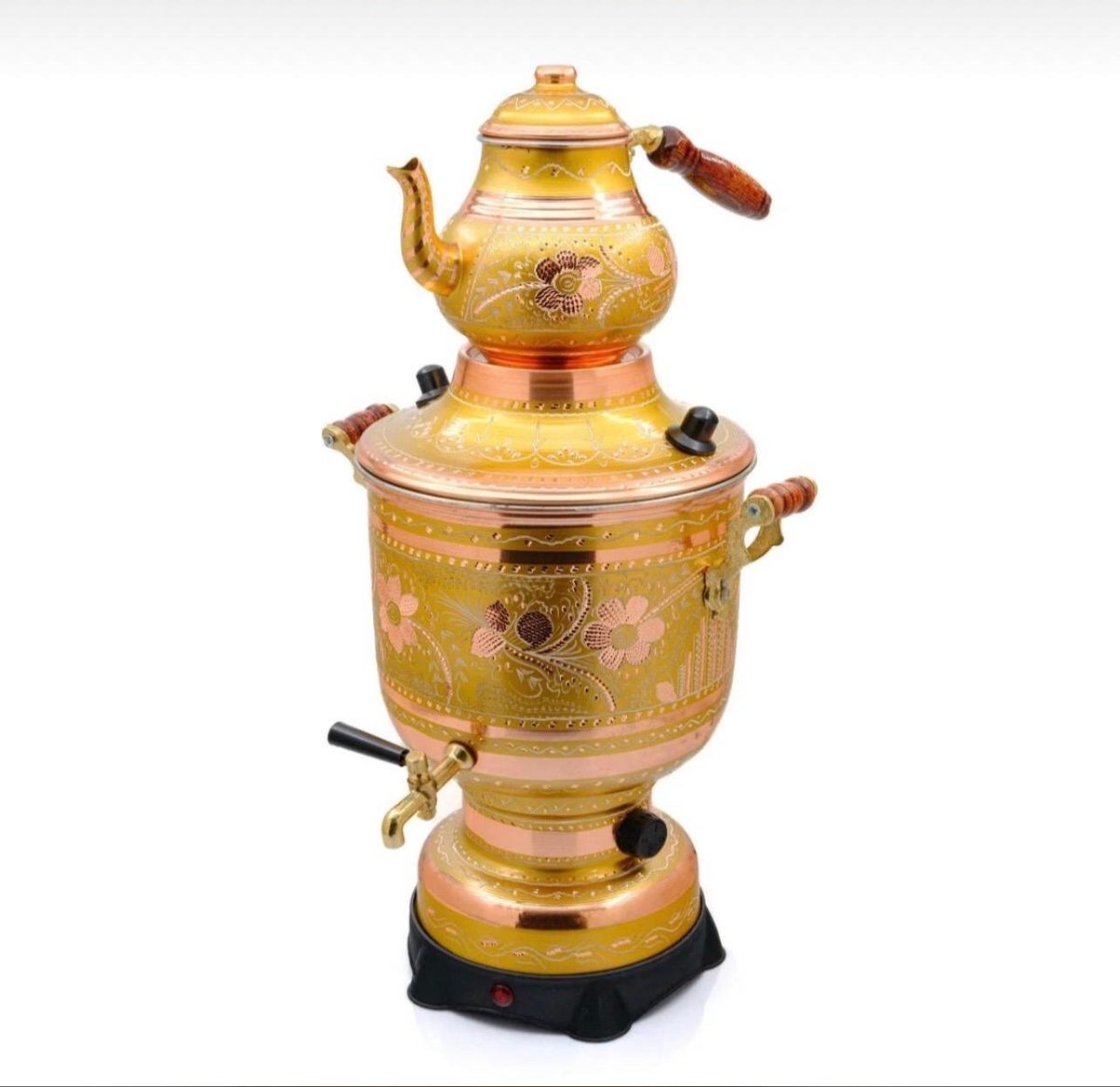 100% Pure Copper Electric Samovar, Traditional Turkish Tea Maker, 6 Liter, 220 Voltage (Yellow) - Image 5