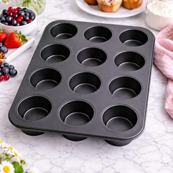 12-Cup Nonstick Muffin Pan, Heat-Resistant Cupcake Baking Tray for Oven Use