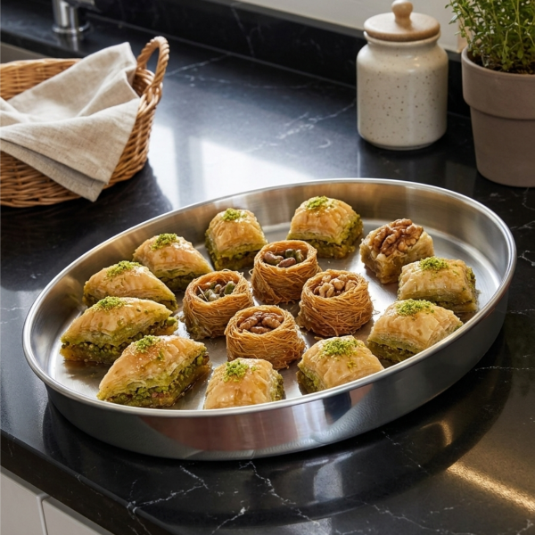 Round Stainless Steel Baking Tray 42 cm for Baklava and Pastry