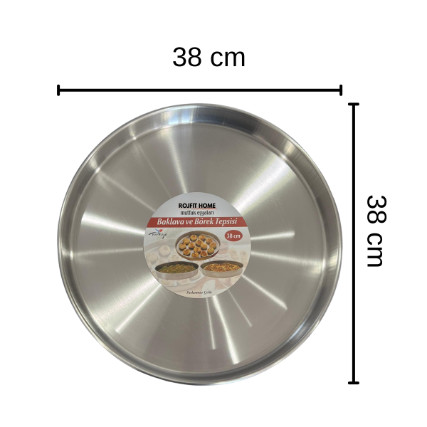 Round Stainless Steel Baking Tray 38 cm, Durable Oven Tray for Baklava, Pastry & Desserts