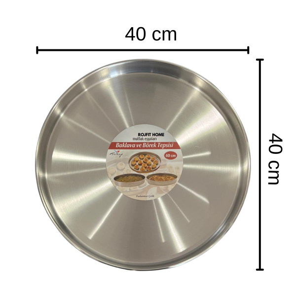 Round Stainless Steel Baking Tray 40 cm, Durable Oven Tray for Baklava, Pastry & Desserts