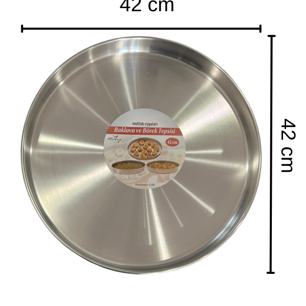 Round Stainless Steel Baking Tray 42 cm, Durable Oven Tray for Baklava, Pastry & Desserts