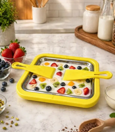 Ice Cream Roll Pan with Spatulas – Homemade Rolled Ice Cream Maker