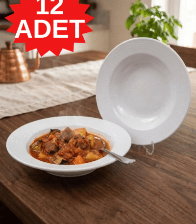 12-Piece White Melamine Deep Plates 21 cm – Durable Soup & Dinner Plates