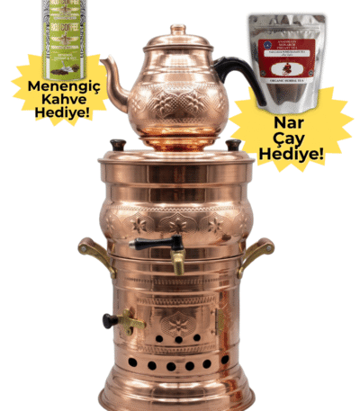 Bakır Semaver Hediyeli Set - Copper Samovar Gift Set