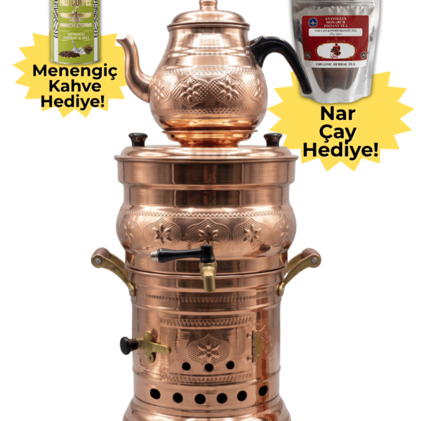 Bakır Semaver Hediyeli Set - Copper Samovar Gift Set
