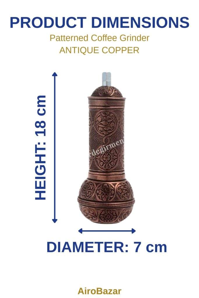 Patterned coffee grinder antique copper dimensions: height 18 cm, diameter 7 cm