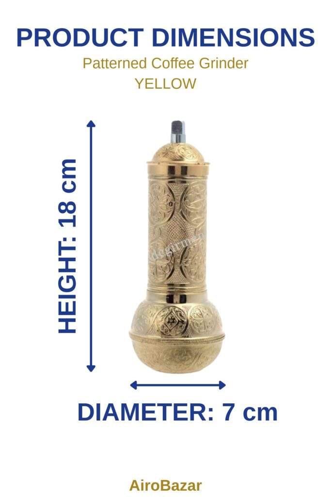 Patterned coffee grinder yellow dimensions: height 18 cm, diameter 7 cm