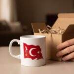 Türk bayrağı baskılı beyaz porselen kupa 330 ml - 1
