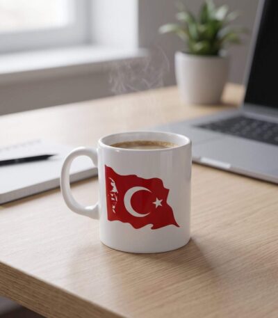Türk bayrağı baskılı beyaz porselen kupa 330 ml - 2