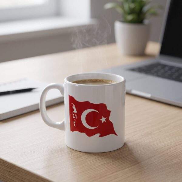 Türk bayrağı baskılı beyaz porselen kupa 330 ml - 2